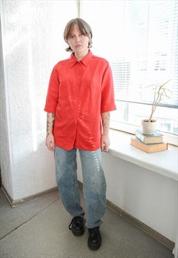 Vintage Red Linen Short Sleeved Shirt