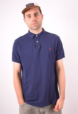 POLO RALPH LAUREN MENS VINTAGE POLO SHIRT LARGE BLUE 90S