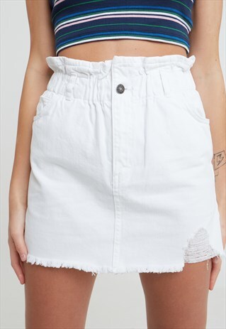 RAW HEM PAPERBAG SKIRT - WHITE