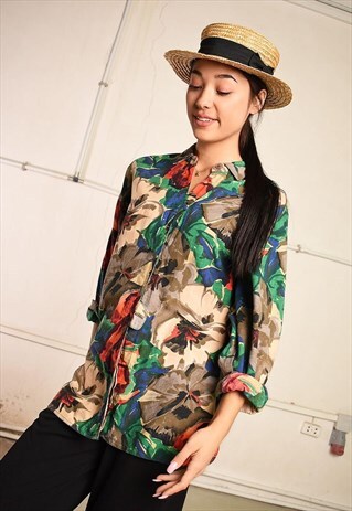 90'S RETRO FLORAL PRINT PARIS CHIC FESTIVAL SHIRT TOP
