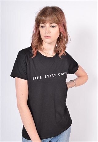 VINTAGE 90'S COFFEE TEXT T SHIRT BLACK