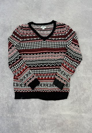 VINTAGE KNITTED JUMPER ABSTRACT PATTERNED KNIT SWEATER