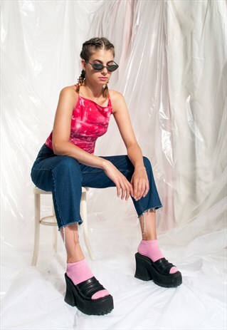VINTAGE CROPPED JEANS 90S HIGH-WAISTED FRAYED DENIM TROUSERS
