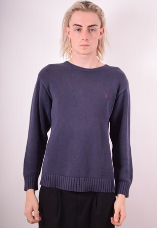 POLO RALPH LAUREN MENS VINTAGE JUMPER SWEATER LARGE BLUE 90S