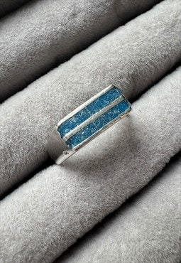 Vintage Silver Ring Chunky Band Turquoise Blue Stone