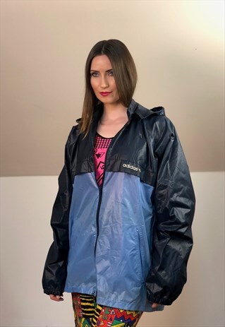 ADIDAS WINDBREAKER JACKET BLUE VINTAGE 90S HOODIE