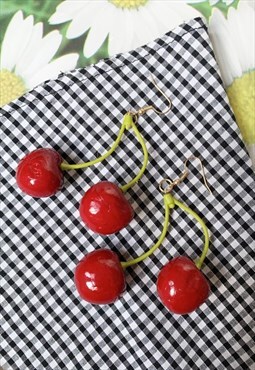 Cherry Fruit Earrings - Plastic Cherries Valentines
