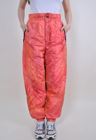 80S NYLON SKI PANTS, VINTAGE SNOW SUIT ORANGE TROUSERS