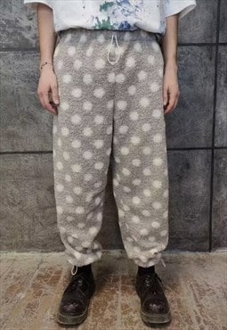 Polka dot fleece joggers handmade fluffy 70s spot overalls