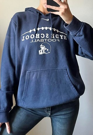 UNISEX VINTAGE NIKE NAVY BLUE HYDE SCHOOL FOOTBALL HOODIE