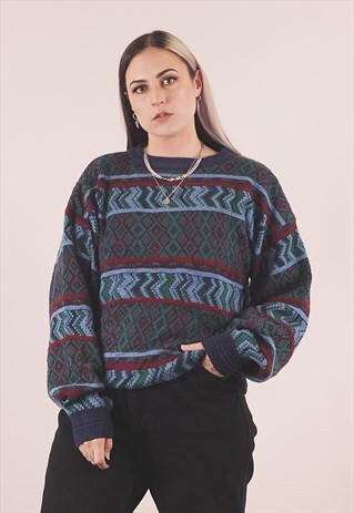 VINTAGE 80'S OVERSIZED CRAZY PATTERNED KNITTED JUMPER /A2101