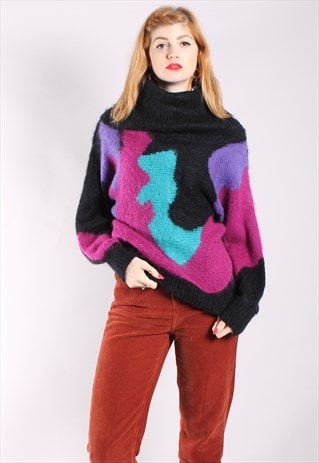 Vintage 80s Block Colour Fluffy Batwing Roll Neck Jumper | Style of the ...