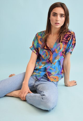 80'S RETRO ABSTRACT PRINT OVERSIZED FESTIVAL TOP BLOUSE