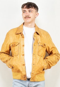 Vintage 80's Men Leather Jacket in Sunny Brown