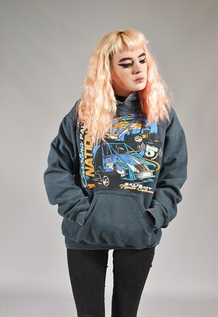 VINTAGE GREY BLUE GO KART HOODIE