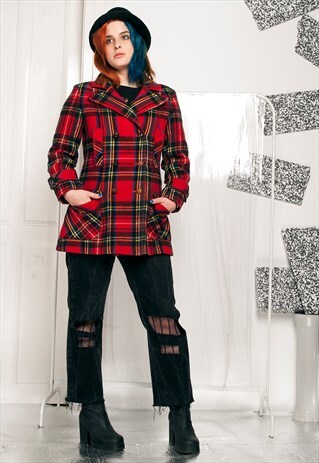 70S VINTAGE TARTAN WOOL COAT