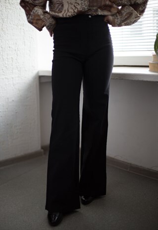 VINTAGE 90'S BLACK HIGH WAISTED WIDE LEG STRETCHY TROUSERS