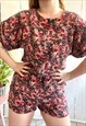 Vintage Pink Floral Printed Boho Tie Waist 90's Playsuit