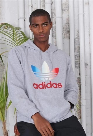 VINTAGE ADIDAS PRINT LOGO HOODIE GREY