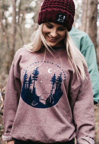 'LET'S CAMP UNDER THE STARS' SWEATSHIRT IN HEATHER DAMSON