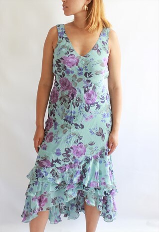 TEAL PASTEL BLUE FLORAL SUMMER FLOATY MAXI DRESS