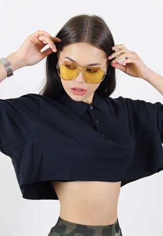 VINTAGE BLACK BOSS POLO CROP TOP