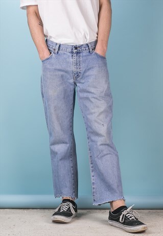 VINTAGE 90'S WRANGLER RAW HEM JEANS MID WASH BLUE