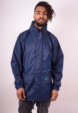 HELLY HANSEN MENS VINTAGE RAIN JACKET LARGE NAVY BLUE 90S