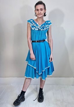 Vintage 80's Light Blue Ruffle Sheer Dress