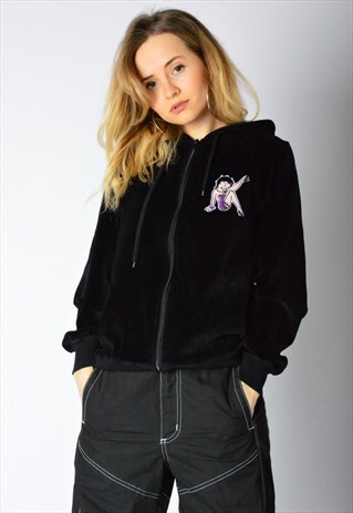 Y2K BLACK VELVET BETTY BOOP ZIPPER HOODIE