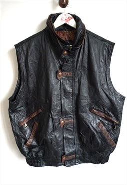 Vintage Black Leather Vest Biker Rocker Top Bomber