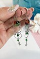 Y2K SILVER AND RED & GREEN GLASS DROP EARRINGS