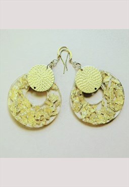 Gold Leaf Resin and Brass Donut Shaped Wedding Earrings