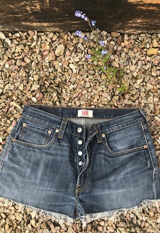 VINTAGE DISTRESSED BLUE BUTTON FLY LEVI 501 SHORTS