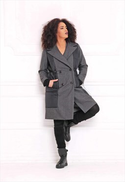 Midi breasted wool coat with side parka panels 