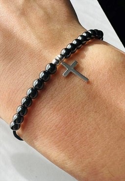 Cross 925 Sterling Silver Nylon Cord Corded Bracelets mens