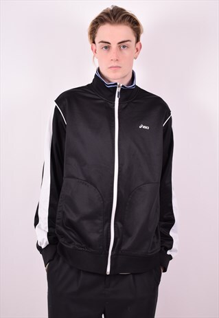 ASICS MENS VINTAGE TRACKSUIT TOP JACKET XL BLACK 90S