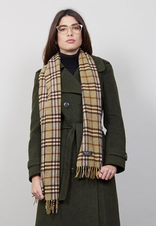 RARE VINTAGE CLASSIC GREEN TARTAN BURBERRY CASHMERE SCARF