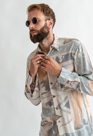 VINTAGE 70S FUNKY ABSTRACT SHIRT IN LONG SLEEVE
