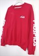 VINTAGE FILA SWEATSHIRT LOGO ON SLEEVE IN RED M