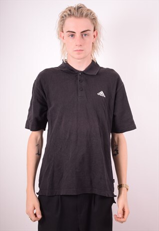 ADIDAS MENS VINTAGE POLO SHIRT LARGE BLACK 90S