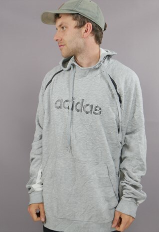 VINTAGE ADIDAS HOODIE IN GREY WITH LOGO