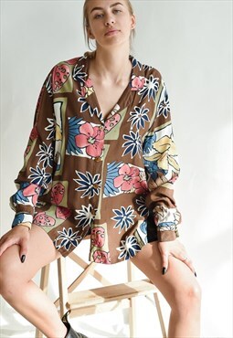 Vintage 70s Boho Boxy Floral Shirt in Long Sleeve
