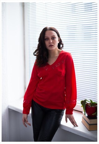 VINTAGE 80'S BRIGHT RED SHIMMERING BLOUSE