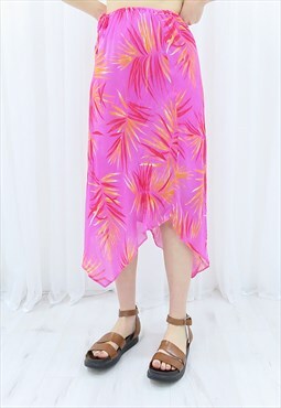90s Y2K Vintage Pink & Orange Floral Midi Skirt