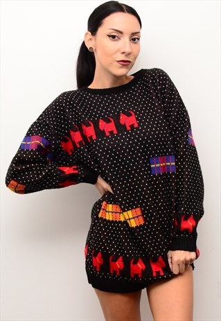 VINTAGE 90'S RETRO ABSTRACT PATTERNED SLOUCHY JUMPER