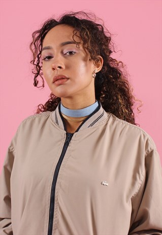 TAN AND BLACK LACOSTE REVERSIBLE BOMBER STYLE JACKET