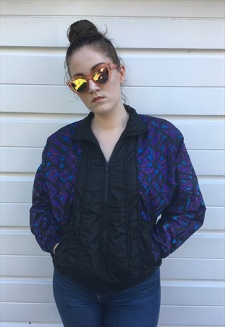 WOMENS VINTAGE 80S JACKET SHELL SUIT ZIP UP FESTIVAL COAT