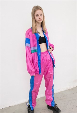 VINTAGE TRACKSUIT TWO PIECE TRACK JACKET PANTS PINK Y2K