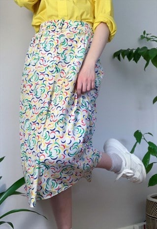 VINTAGE HIGH WAISTED BUTTON DOWN HALF MOON MIDI SKIRT